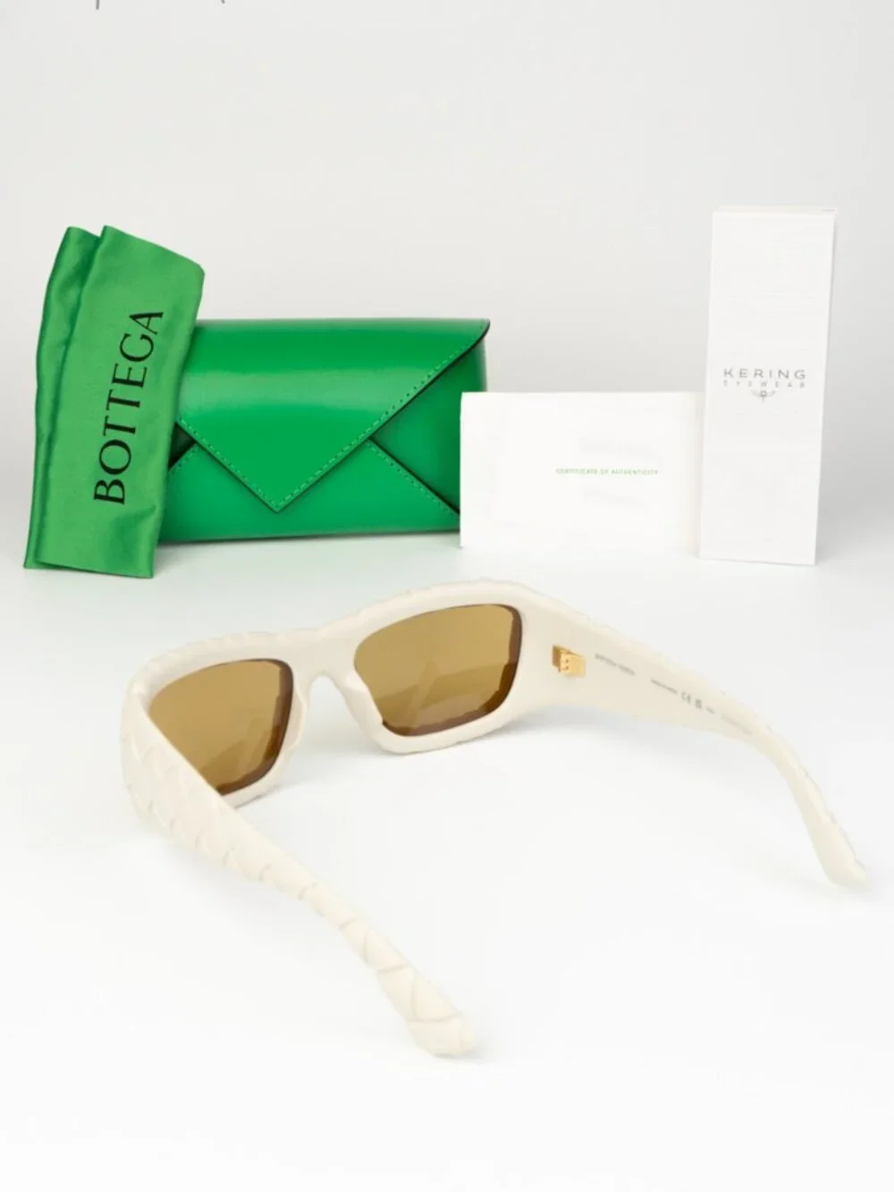 Bottega Veneta Men Sunglasses Chalk White Brown Rectangle BV1303S 006 NEW